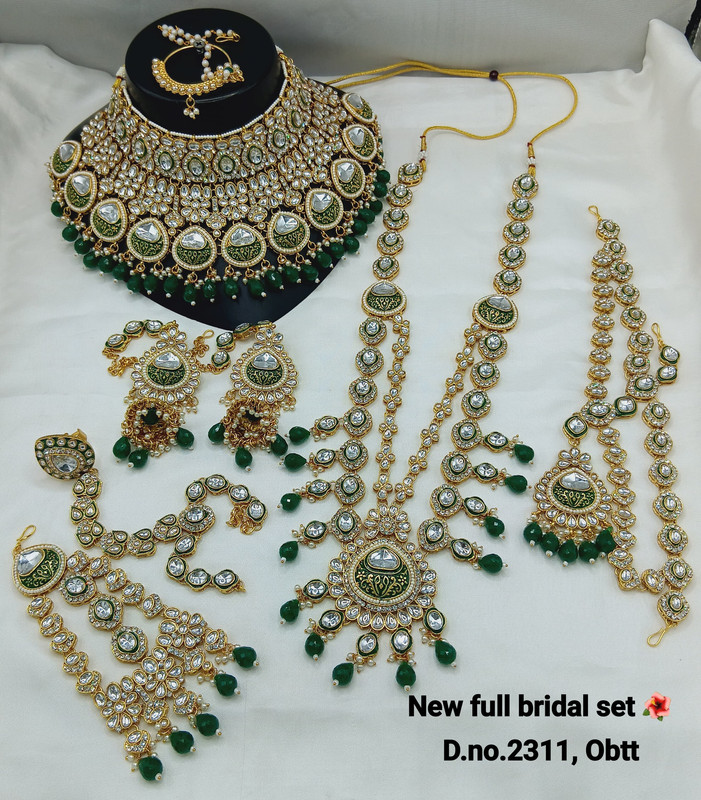 [Bridal 2311 Green] Bridal 2311 Green Kundan Choker Necklace Earring Jewellery set for Bride