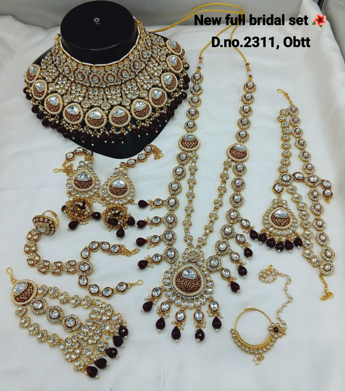 [Bridal 2311 Maroon] Royal Ethnic Maroon Kundan Choker Necklace Earring Jewellery Set For Bride