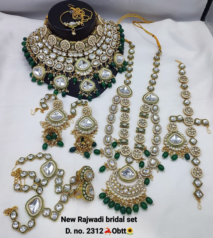 [Bridal 2312 Green] Glamorous Ethnic Green Kundan Choker Necklace Earring Jewellery Set For Bride