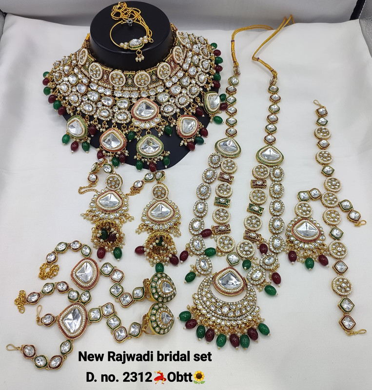 [Bridal 2312 Maroon Green] Vintage Ethnic Maroon Green Kundan Choker Necklace Earring Jewellery Set For Bride