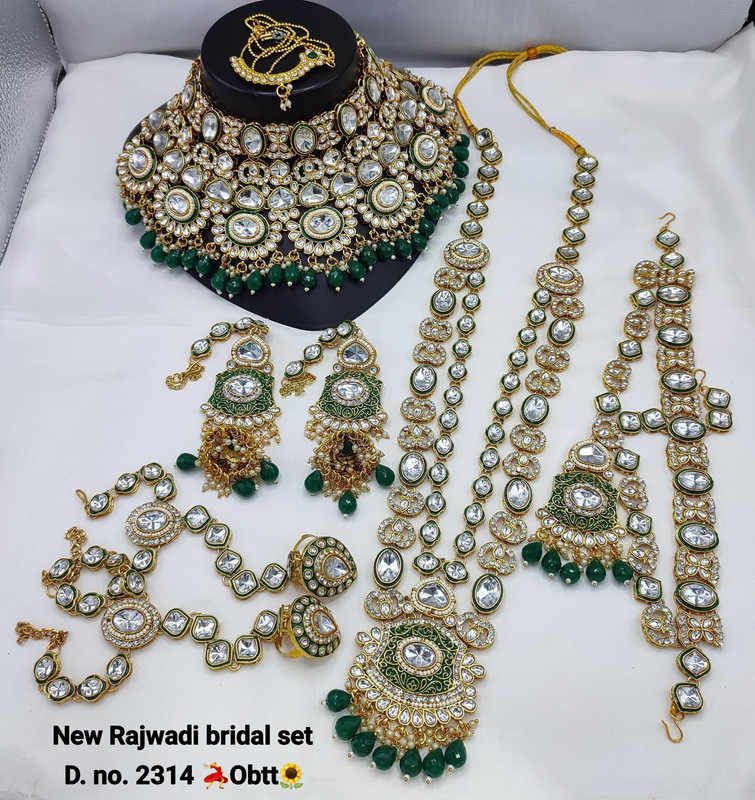 Gorgeous Ethnic Green Kundan Choker Necklace Earring Jewellery Set For Bride