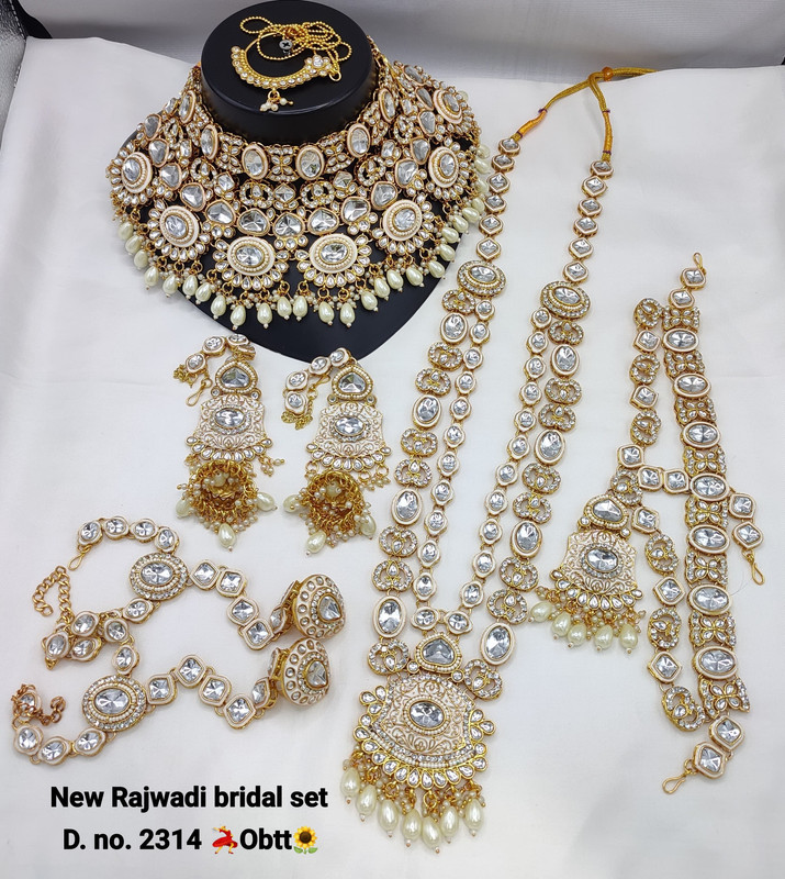 [Bridal 2314 White] Beautiful Ethnic White Kundan Choker Necklace Earring Jewellery Set For Bride
