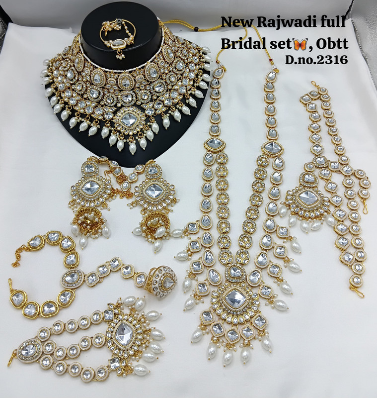 Luxury Ethnic White Kundan Choker Necklace Earring Jewellery Set For Bride
