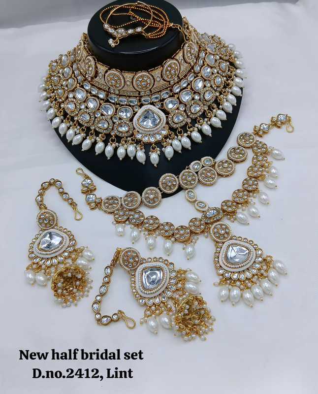 [BRIDAL 2412 WHITE] BRIDAL 2412 WHITE Kundan Choker Necklace Earring Jewellery set for Bride