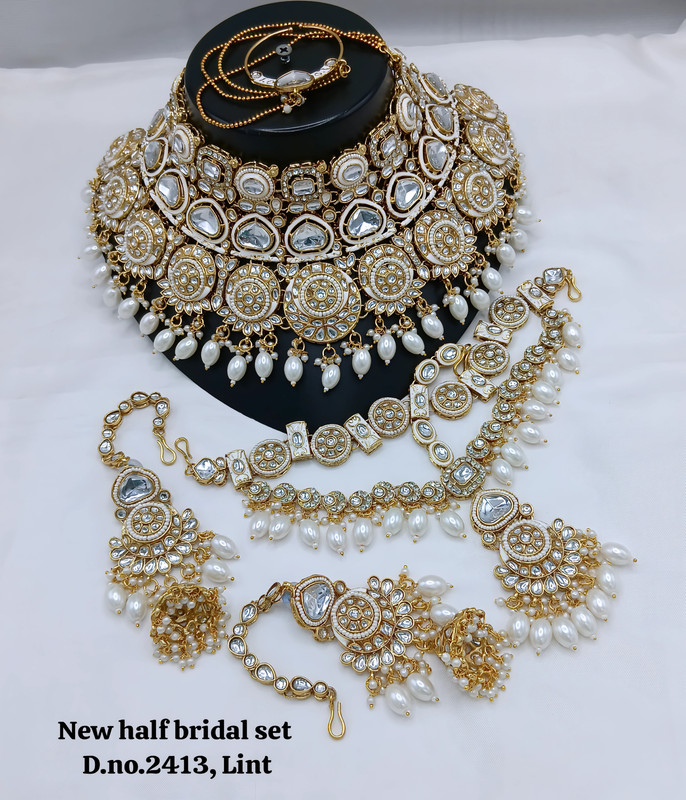BRIDAL 2413 WHITE Kundan Choker Necklace Earring Jewellery set for Bride