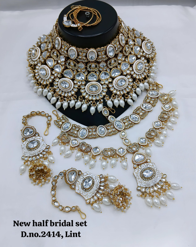 [BRIDAL 2414 WHITE] BRIDAL 2414 WHITE Kundan Choker Necklace Earring Jewellery set for Bride