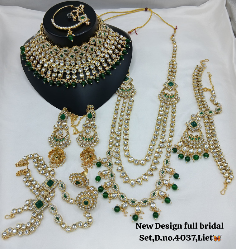 [Bridal 4032 Green] Grand Ethnic Green Kundan Choker Necklace Earring Jewellery Set For Bride