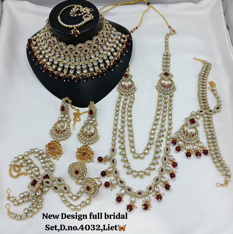 Bridal 4032 Maroon Kundan Choker Necklace Earring Jewellery set for Bride