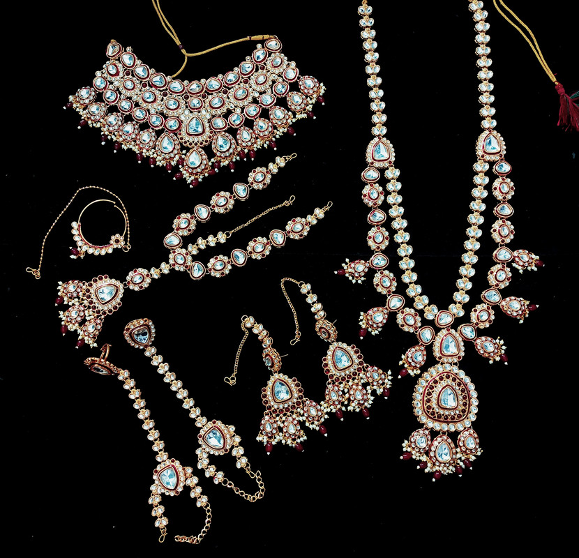 [Bridal 53 Maroon] Alluring Ethnic Maroon Kundan Choker Necklace Earring Jewellery Set For Bride