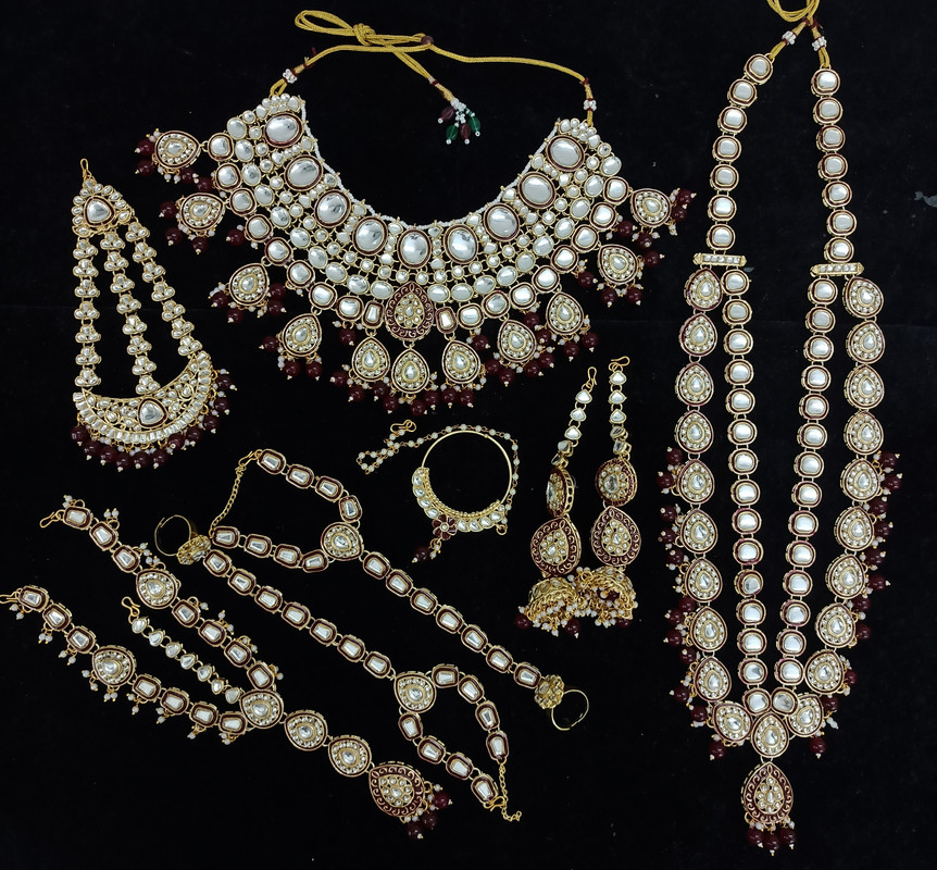 [BRIDAL 71 MAROON] BRIDAL 71 MAROON Kundan Choker Necklace Earring Jewellery set for Bride