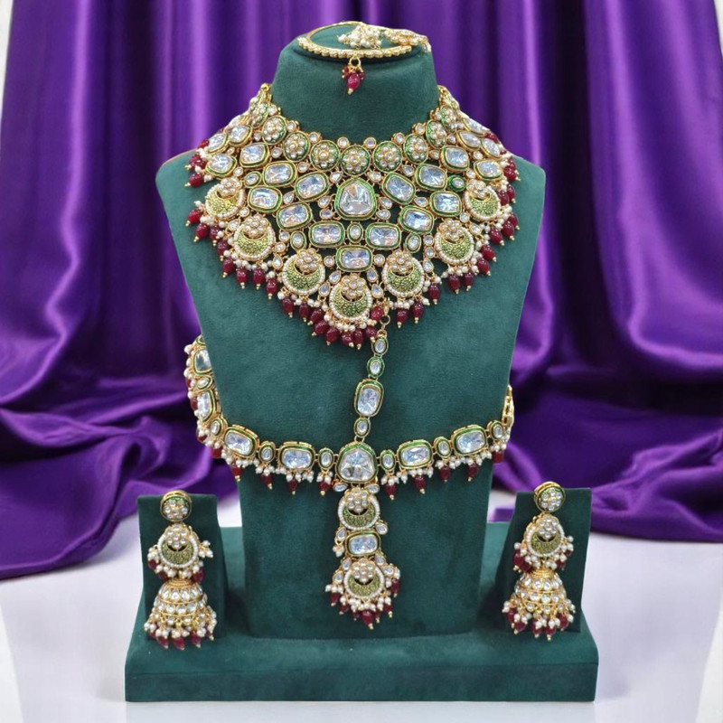 [Bridal 87 Maroon] Bridal 87 Maroon Kundan Choker Necklace Earring Jewellery set for Bride