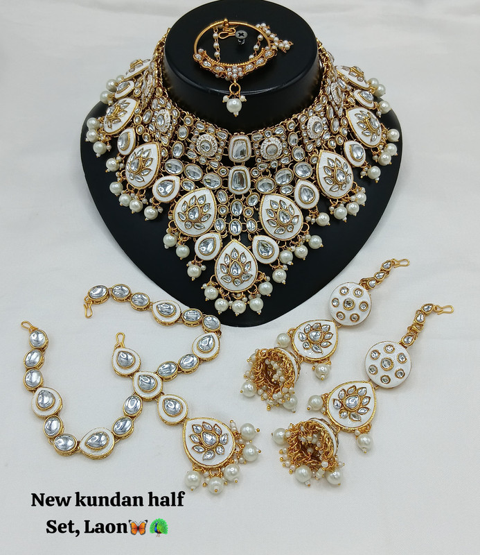 Bridal 91 White Kundan Choker Necklace Earring Jewellery set for Bride