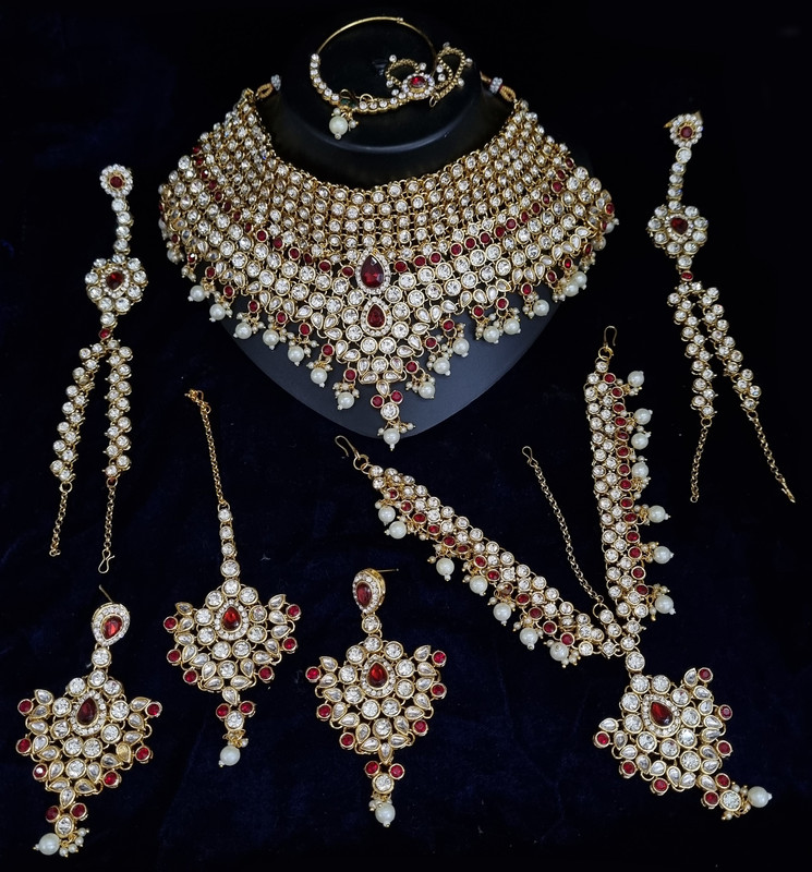 Premium Contemporary Maroon Kundan Choker Necklace Earring Jewellery Set For Bride