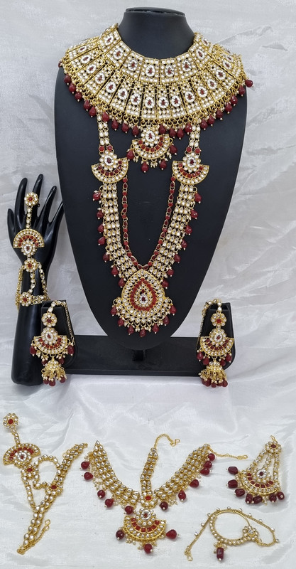 [BRIDAL COMBO 17 Maroon] Divine Contemporary Maroon Kundan Choker Necklace Earring Jewellery Set For Bride