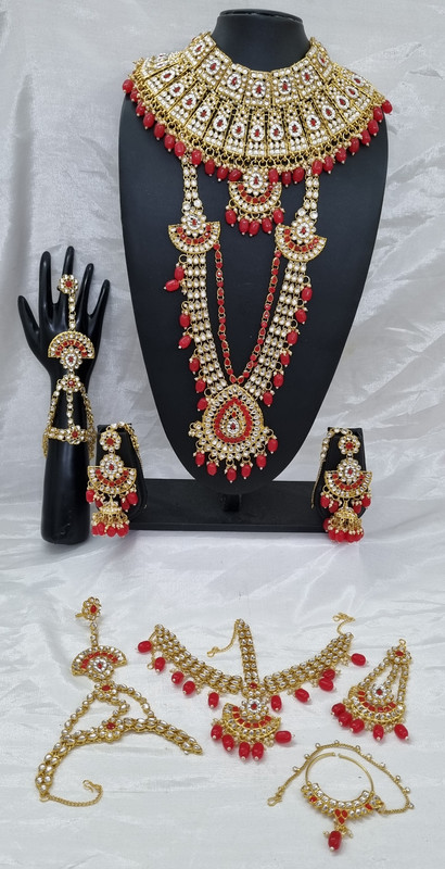 [BRIDAL COMBO 17 Red] BRIDAL COMBO 17 Red Kundan Choker Necklace Earring Jewellery set for Bride