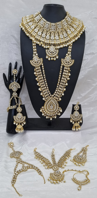 [BRIDAL COMBO 17 White] BRIDAL COMBO 17 White Kundan Choker Necklace Earring Jewellery set for Bride