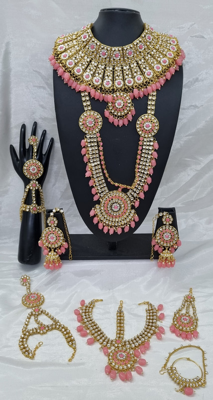 [BRIDAL COMBO 18 Baby Pink] BRIDAL COMBO 18 Baby Pink Kundan Choker Necklace Earring Jewellery set for Bride