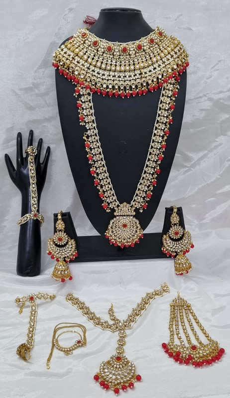 [BRIDAL COMBO 19 Red] BRIDAL COMBO 19 Red Kundan Choker Necklace Earring Jewellery set for Bride