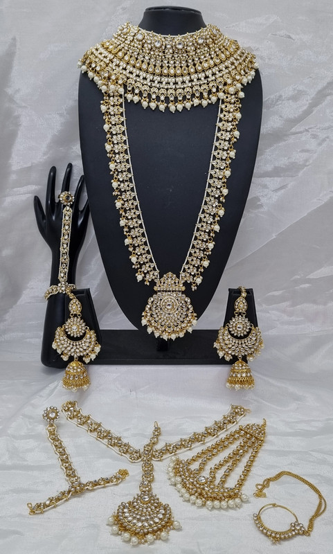 [BRIDAL COMBO 19 White] BRIDAL COMBO 19 White Kundan Choker Necklace Earring Jewellery set for Bride