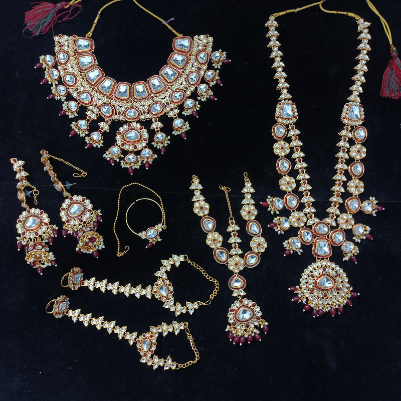 Breathtaking Modern Maroon Kundan Choker Necklace Earring Jewellery Set For Bride