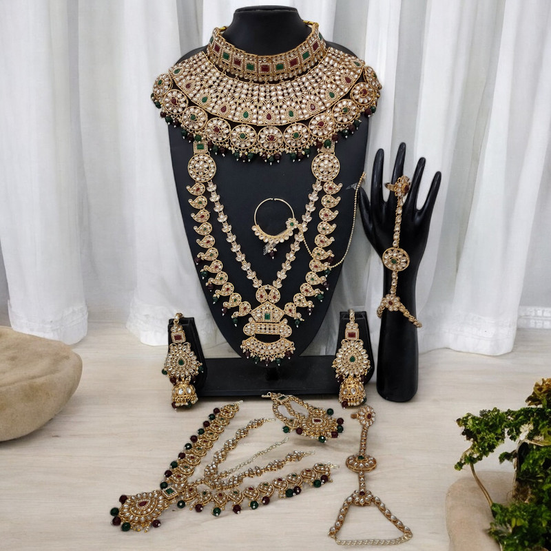 [BRIDAL COMBO 63 MULTI] BRIDAL COMBO 63 MULTI Kundan Choker Necklace Earring Jewellery set for Bride