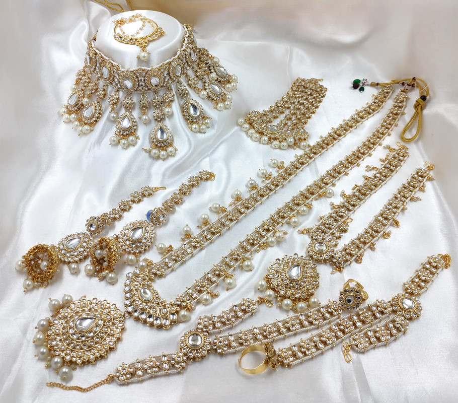 [BRIDAL COMBO 70 WHITE] BRIDAL COMBO 70 WHITE Kundan Choker Necklace Earring Jewellery set for Bride