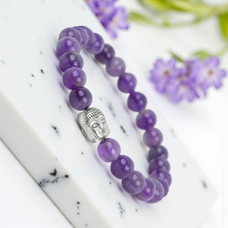 [Amethyst Bracelet for Men with Buddha (23 Beads)] Amethyst Bracelet for Men with Buddha (23 Beads)