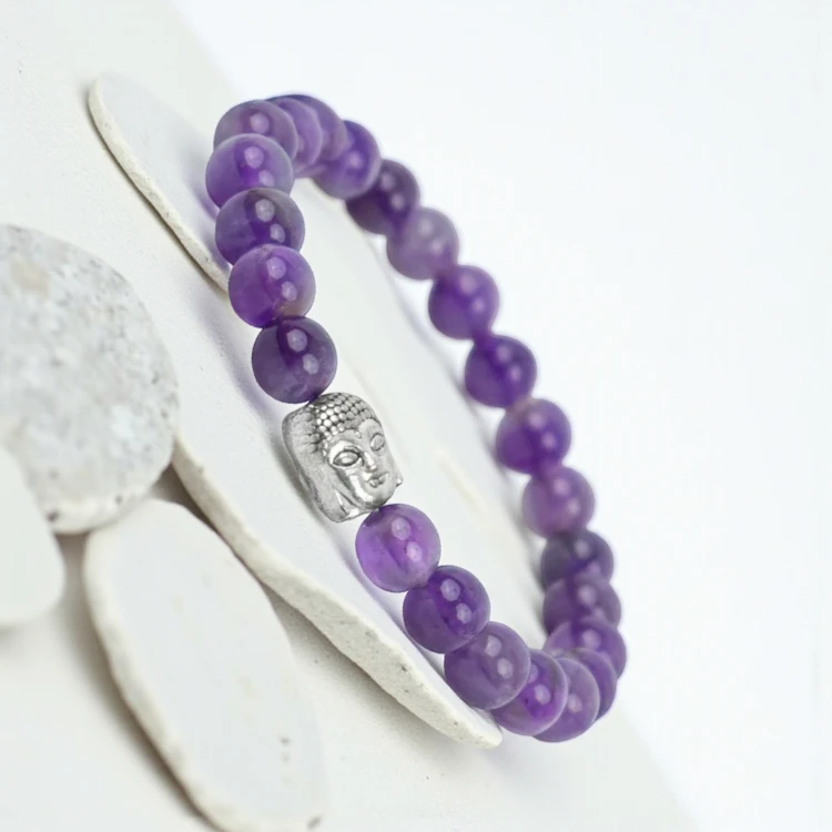 [Amethyst Bracelet for Women with Buddha (20 Beads)] Amethyst Bracelet for Women with Buddha (20 Beads)