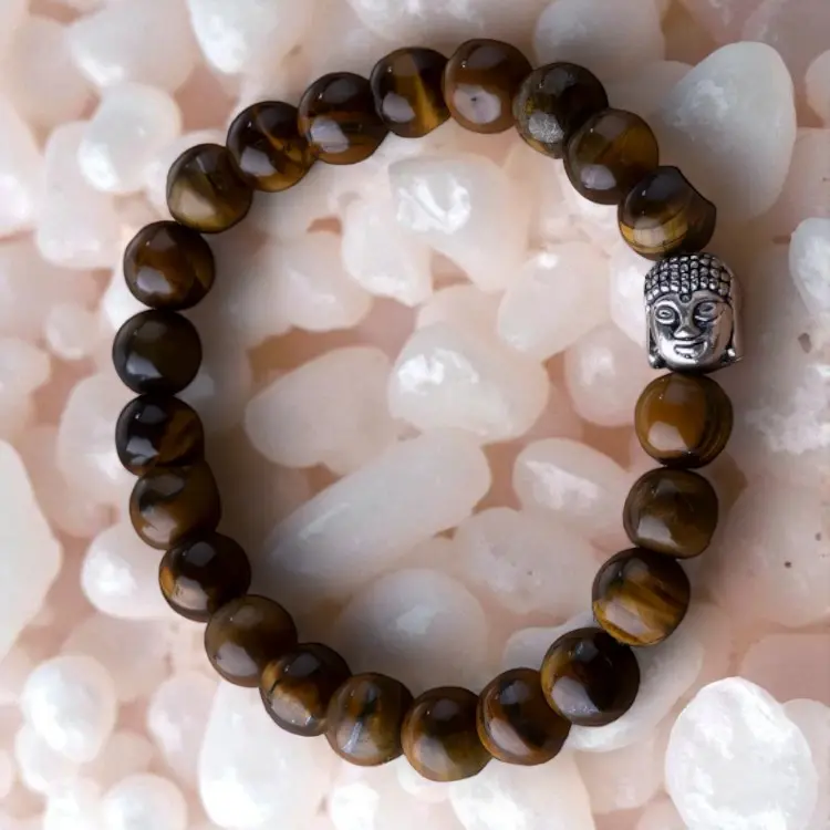 [Tiger Eye Bracelet with Buddha for Women (20 Beads)] Tiger Eye Bracelet with Buddha for Women (20 Beads)