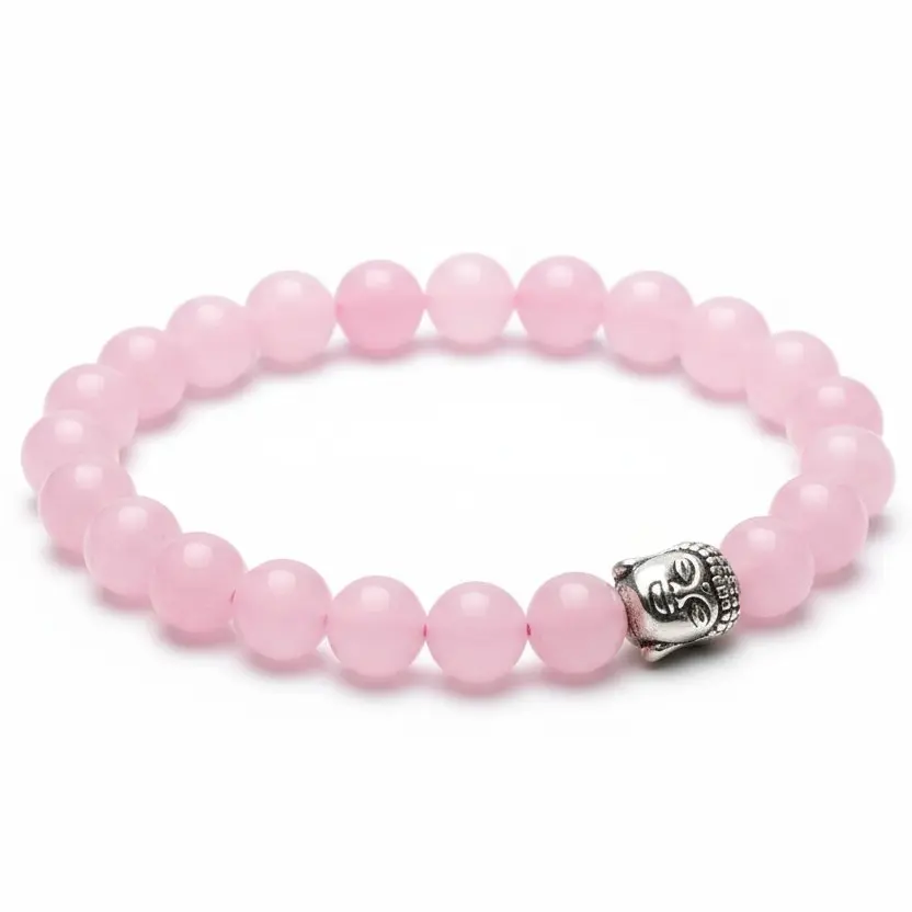 Rose Quartz Bracelet with Buddha for Women (20 Beads)