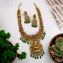 Copper Temple Necklace Laxmi Pendant Jewellery Set Green