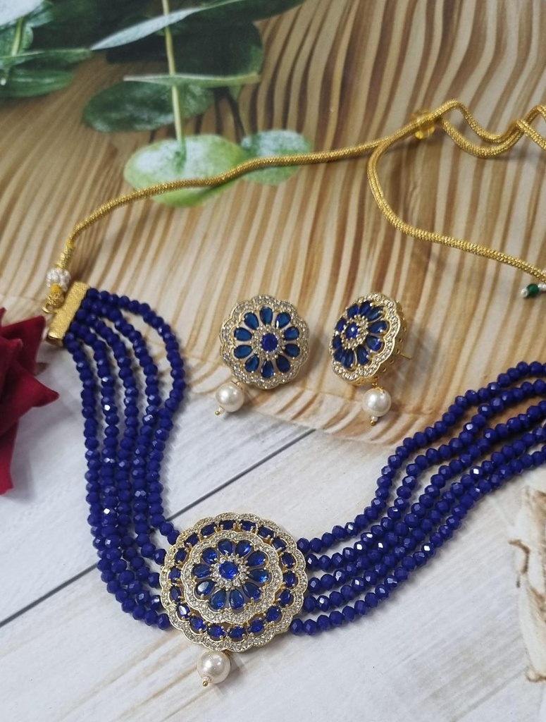 Gorgeous Highlight AD Choker Necklace Set Blue