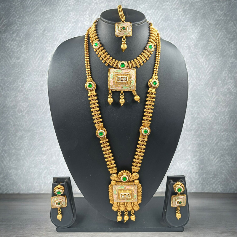 Flawless Statement Cds13 Green Copper Matte Finish Necklace & Earrings Jewellery Set For Women