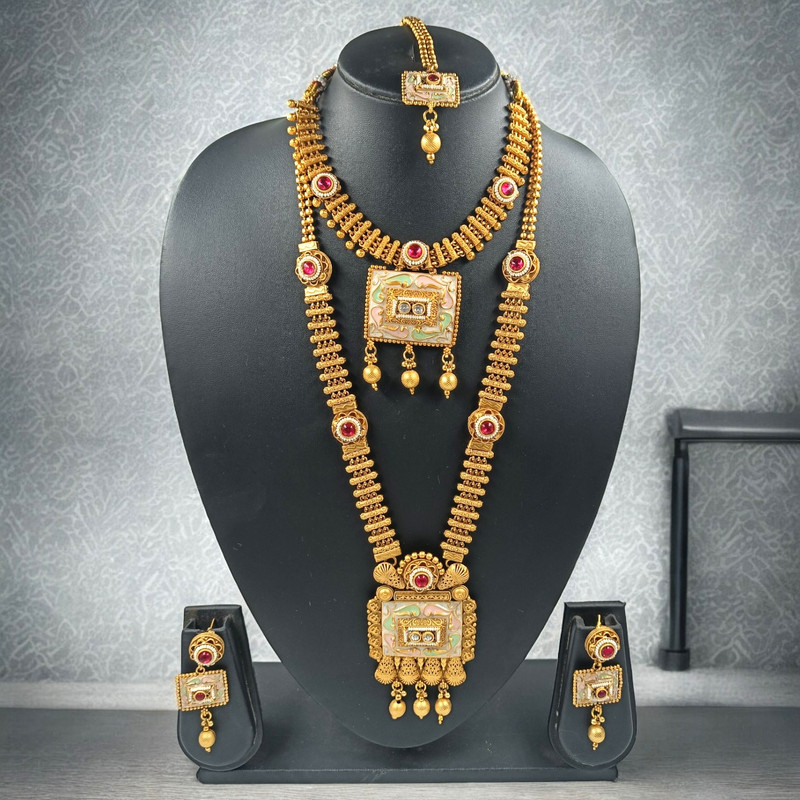 Ornate Statement Cds13 Red Copper Matte Finish Necklace & Earrings Jewellery Set For Women