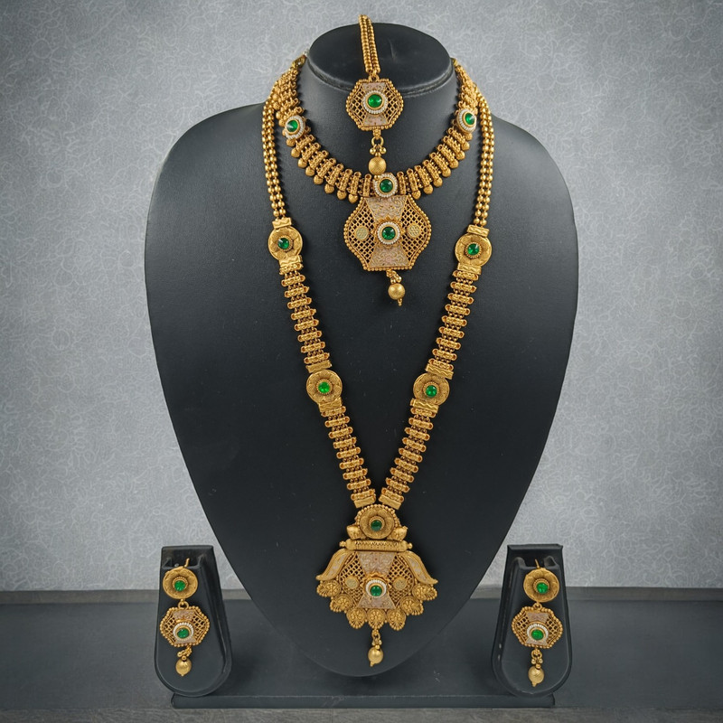 Resplendent Statement Cds14 Green Copper Matte Finish Necklace & Earrings Jewellery Set For Women