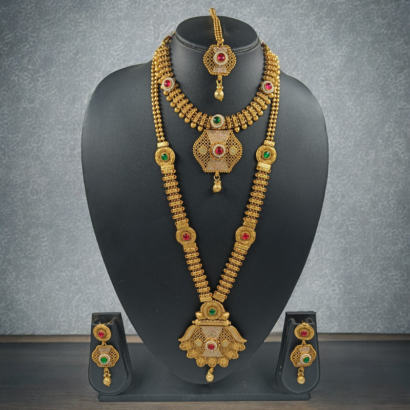 Lustrous Statement Cds14 Multi Copper Matte Finish Necklace & Earrings Jewellery Set For Women