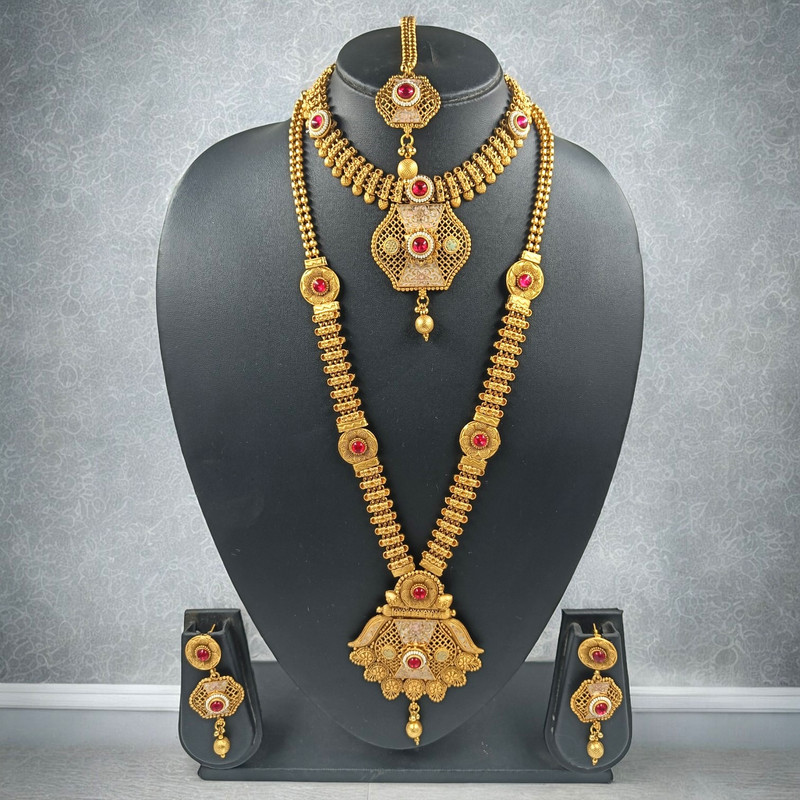 Vibrant Statement Cds14 Red Copper Matte Finish Necklace & Earrings Jewellery Set For Women