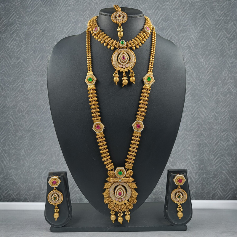 Traditional Evening Cds15 Multi Copper Matte Finish Necklace & Earrings Jewellery Set For Women