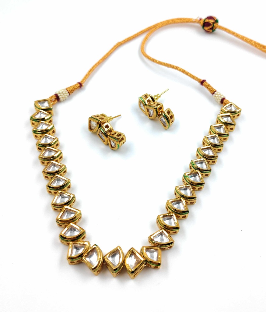 Opulent Designer Single Line Kundan Set With Back Meenawork