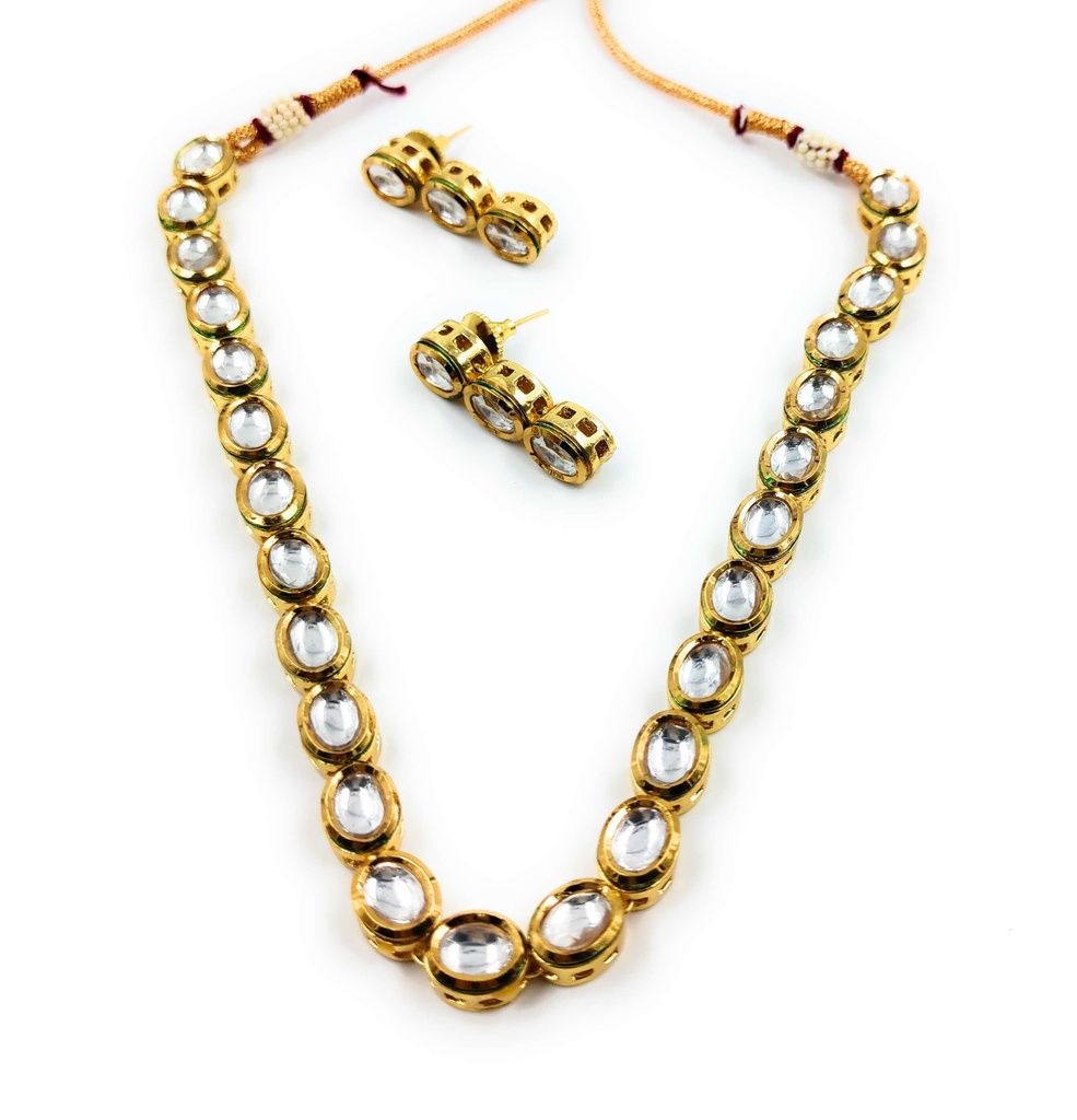 Divine Designer Single Line Kundan Set With Back Meenawork