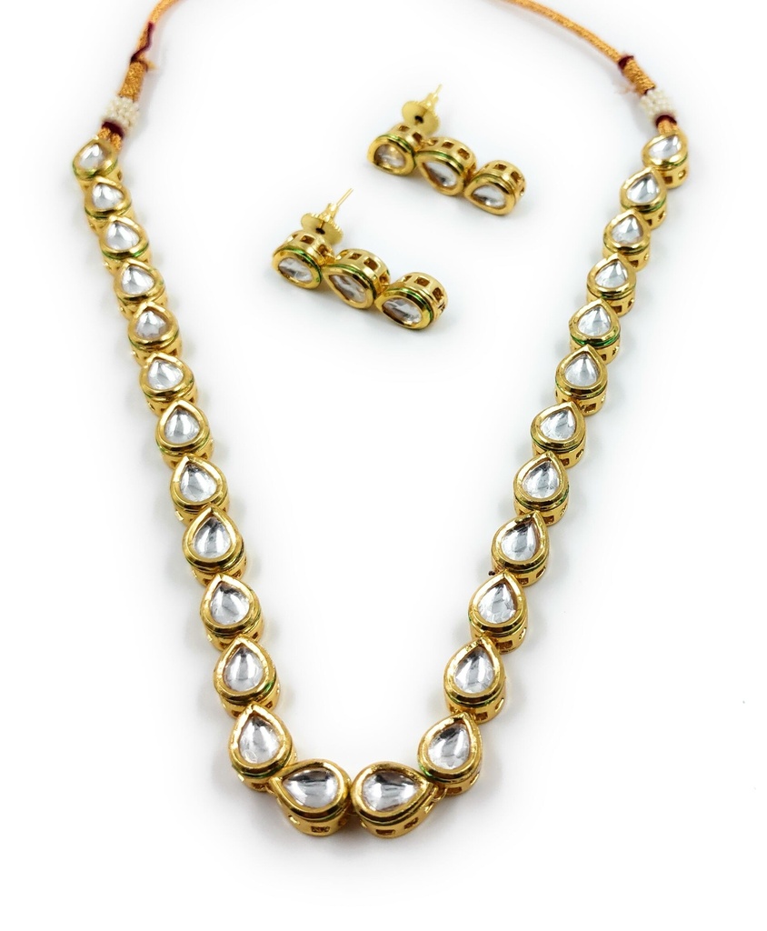 Single Line Kundan Set With Back Meenawork  K1 LEAF 