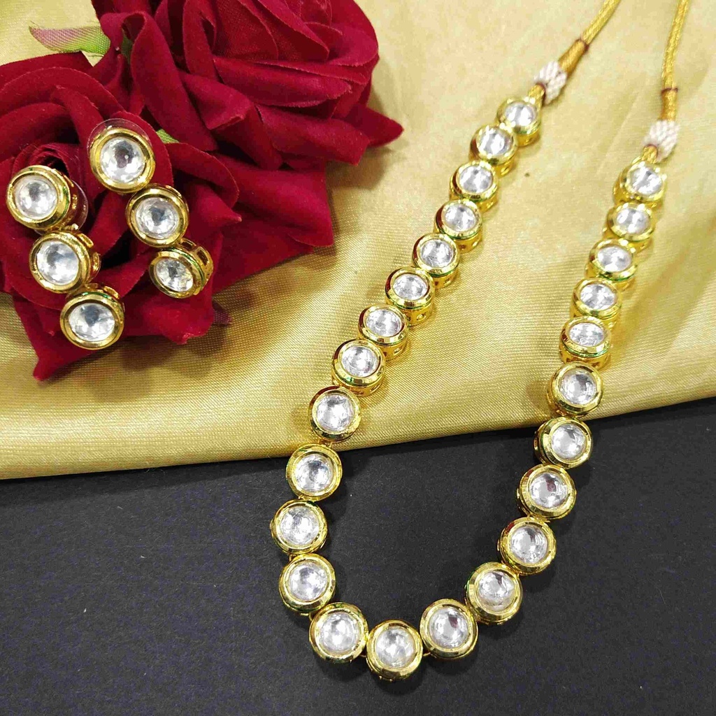 Regal Designer Single Line Kundan Set With Back Meenawork
