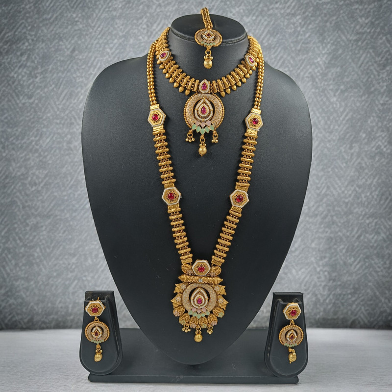 Chic Evening Cds15 Red Copper Matte Finish Necklace & Earrings Jewellery Set For Women