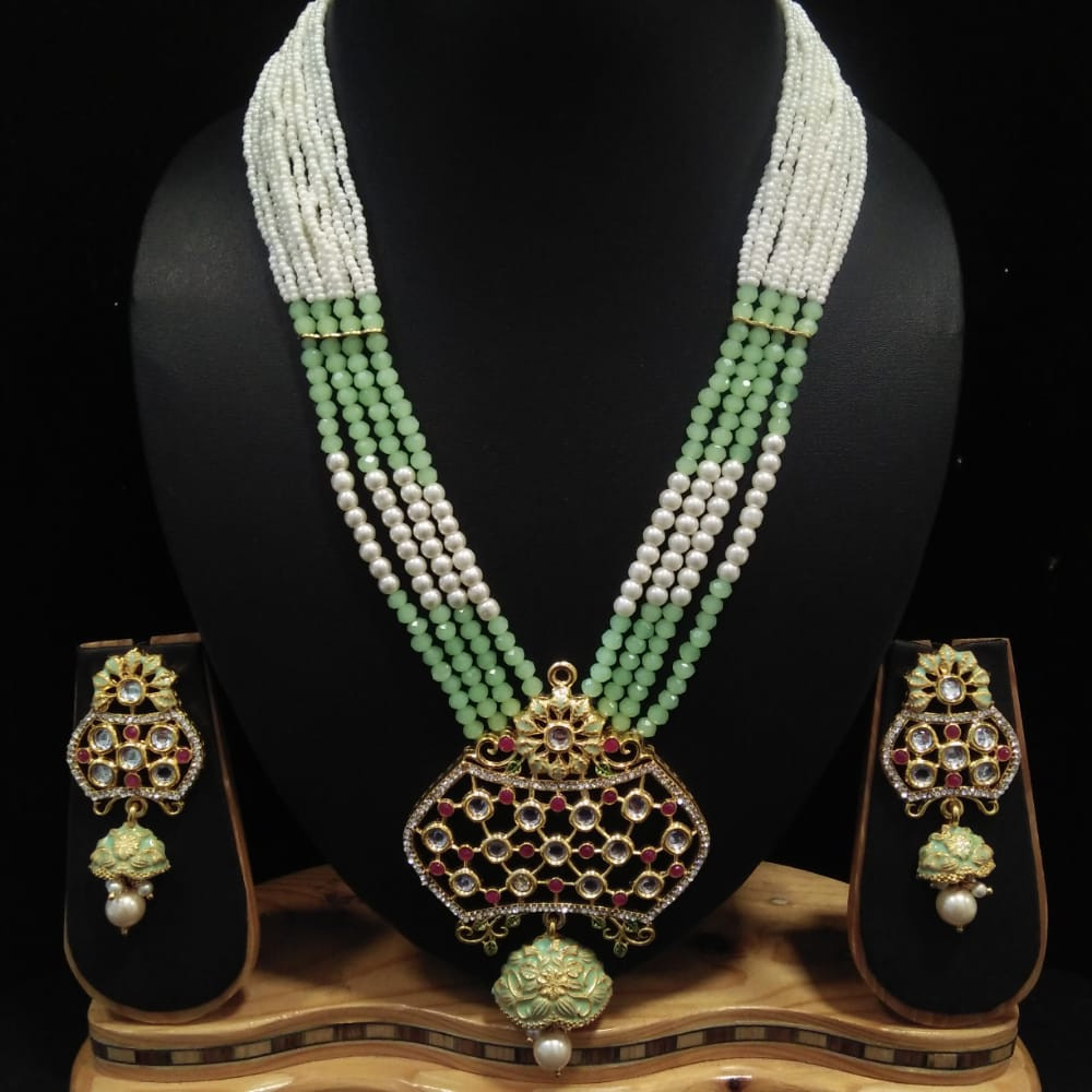 Brilliant Inspiration Kundan Pendant Necklace Set  Mint Green 