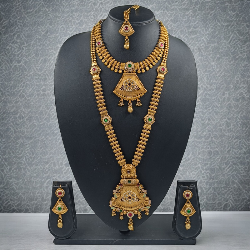 Desi Evening Cds16 Multi Copper Matte Finish Necklace & Earrings Jewellery Set For Women