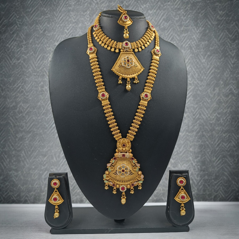 Royal Evening Cds16 Red Copper Matte Finish Necklace & Earrings Jewellery Set For Women