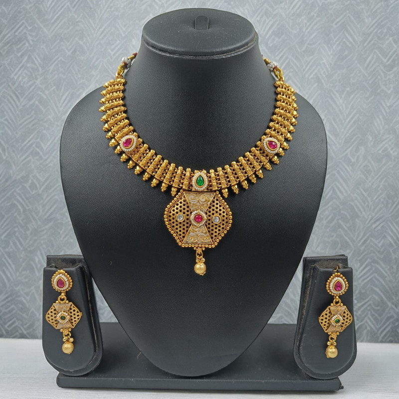 [NS670] NS670 Copper Choker Necklace Earring Jewellery Set in Matte Finish