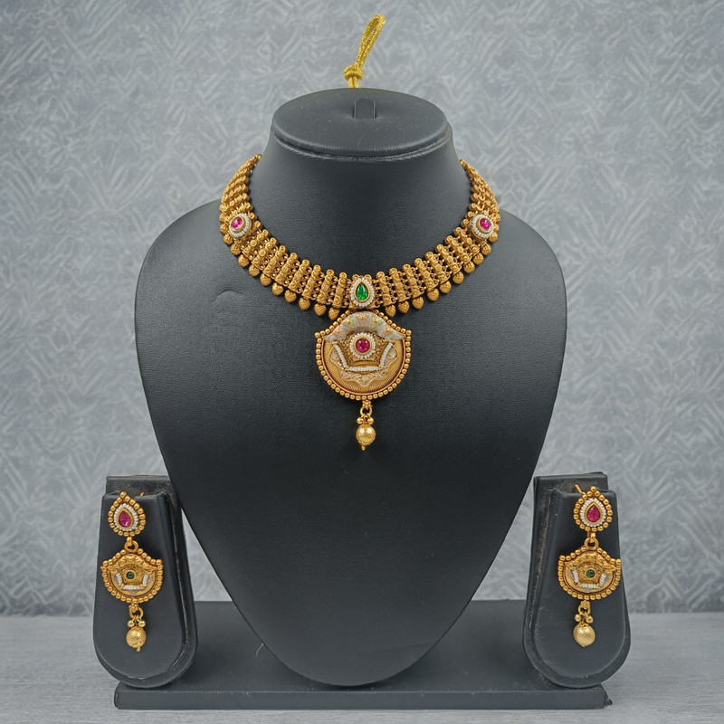 Beautiful Boutique Ns671 Copper Choker Necklace Earring Jewellery Set In Matte Finish