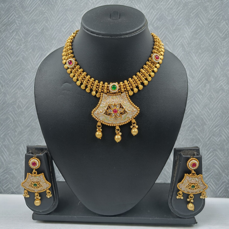 Stunning Boutique Ns672 Copper Choker Necklace Earring Jewellery Set In Matte Finish