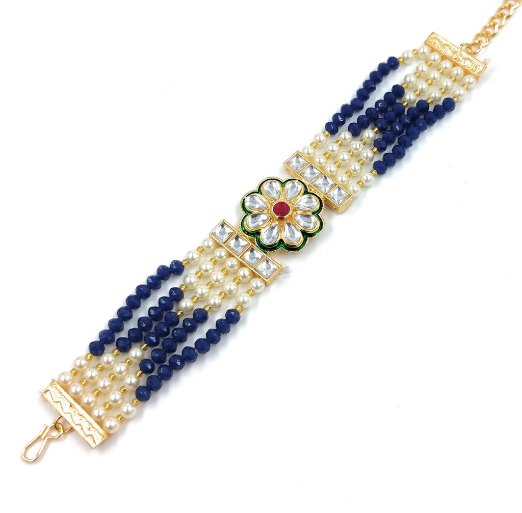 [BR02 Blue] Mesmerizing Party Blue Kundan Bracelet For Women And Girls